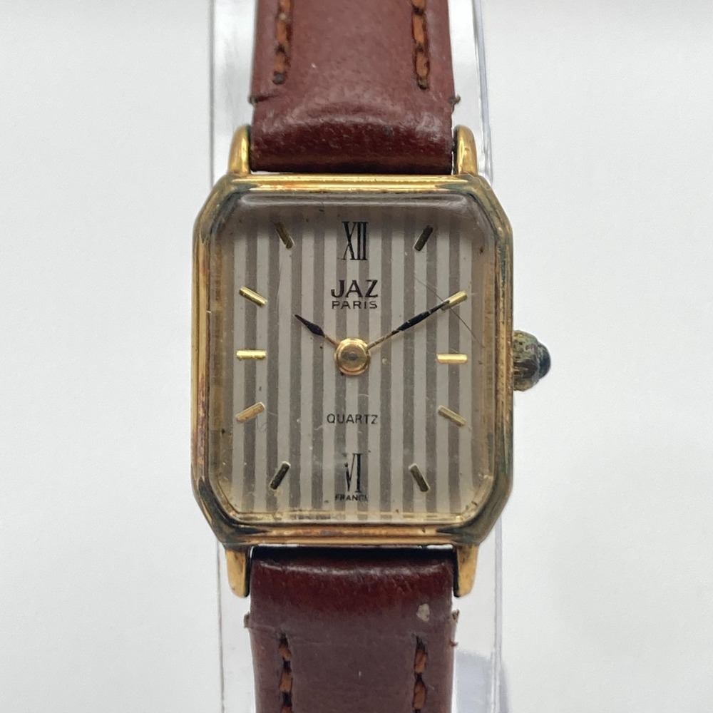 Vintage Jaz Paris Women's Watch 16mm Gold Tone Striped Dial New Battery 7.25"